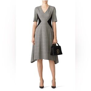 Donna Morgan Contrast Plaid Dress The Perfect Work Midi Dress Brown Size 10